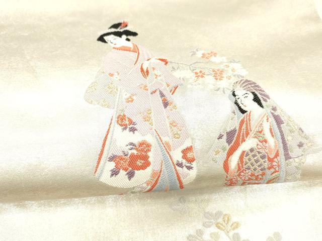 平和屋着物●太鼓柄袋帯　女人文　本銀箔　金糸　引箔　正絹　逸品　DAAZ4220cm