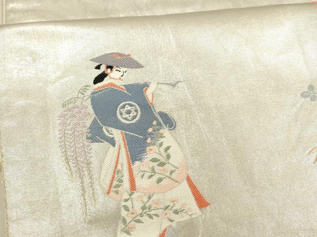 平和屋着物●太鼓柄袋帯　女人文　本銀箔　金糸　引箔　正絹　逸品　DAAZ4220cm