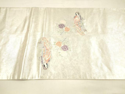 平和屋着物●太鼓柄袋帯　女人文　本銀箔　金糸　引箔　正絹　逸品　DAAZ4220cm