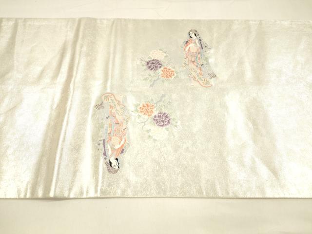 平和屋着物●太鼓柄袋帯　女人文　本銀箔　金糸　引箔　正絹　逸品　DAAZ4220cm