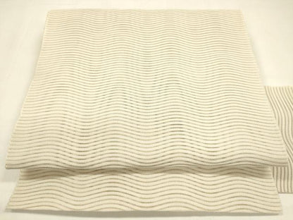 平和屋着物＊夏物 絽綴れ 八寸名古屋帯 よろけ縞 薄卵色 正絹 逸品 DAAZ4222cm