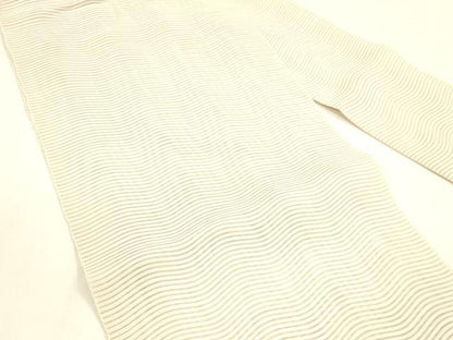 平和屋着物＊夏物 絽綴れ 八寸名古屋帯 よろけ縞 薄卵色 正絹 逸品 DAAZ4222cm