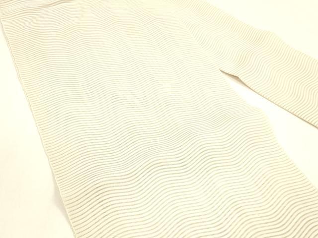 平和屋着物＊夏物 絽綴れ 八寸名古屋帯 よろけ縞 薄卵色 正絹 逸品 DAAZ4222cm