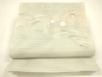 平和屋着物＊夏物 絽綴れ 八寸名古屋帯 地紙草花文 金銀糸 正絹 逸品 DAAZ4223cm