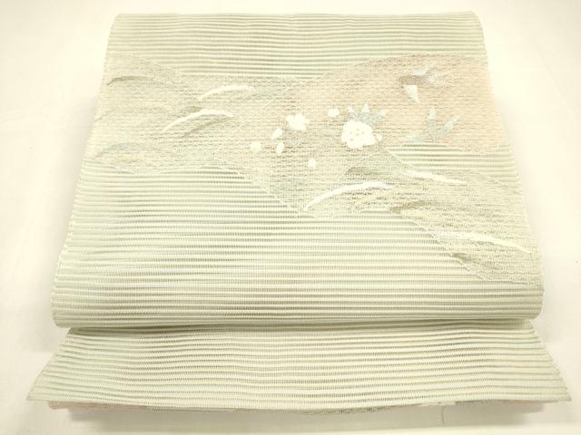 平和屋着物＊夏物 絽綴れ 八寸名古屋帯 地紙草花文 金銀糸 正絹 逸品 DAAZ4223cm