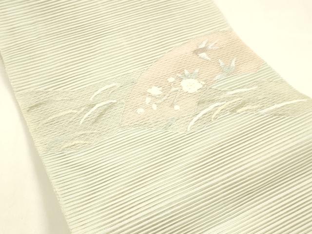 平和屋着物＊夏物 絽綴れ 八寸名古屋帯 地紙草花文 金銀糸 正絹 逸品 DAAZ4223cm