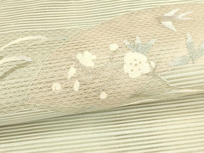 平和屋着物＊夏物 絽綴れ 八寸名古屋帯 地紙草花文 金銀糸 正絹 逸品 DAAZ4223cm