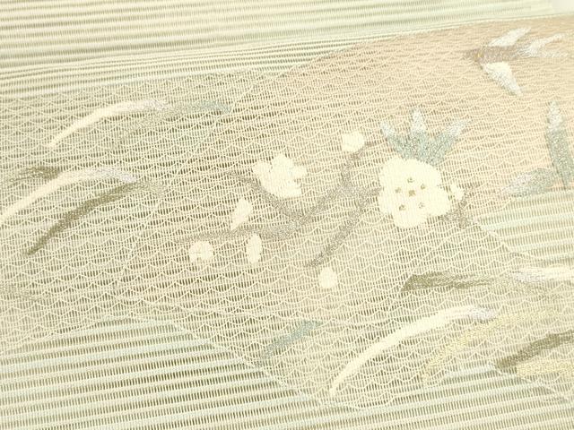 平和屋着物＊夏物 絽綴れ 八寸名古屋帯 地紙草花文 金銀糸 正絹 逸品 DAAZ4223cm