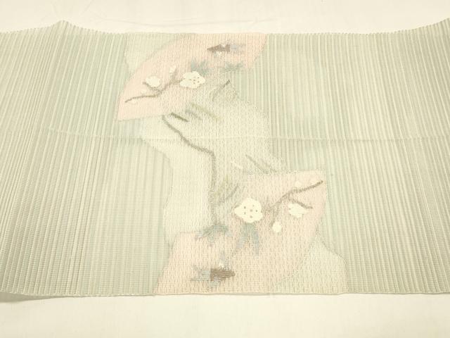 平和屋着物＊夏物 絽綴れ 八寸名古屋帯 地紙草花文 金銀糸 正絹 逸品 DAAZ4223cm