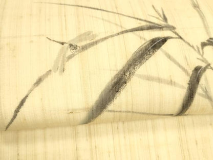 平和屋着物＊夏物 九寸開き名古屋帯 手描き 蜻蛉草葉文 麻 逸品 DAAZ4232cm