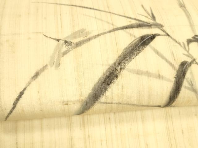 平和屋着物＊夏物 九寸開き名古屋帯 手描き 蜻蛉草葉文 麻 逸品 DAAZ4232cm