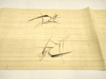 平和屋着物＊夏物 九寸開き名古屋帯 手描き 蜻蛉草葉文 麻 逸品 DAAZ4232cm