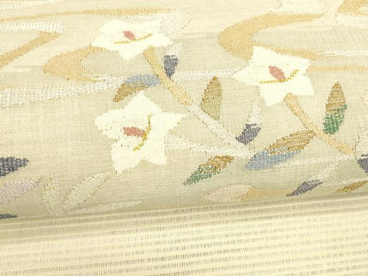 平和屋着物＊夏物 絽綴れ 八寸名古屋帯 流水草花文 金銀糸 正絹 逸品 DAAZ4234cm