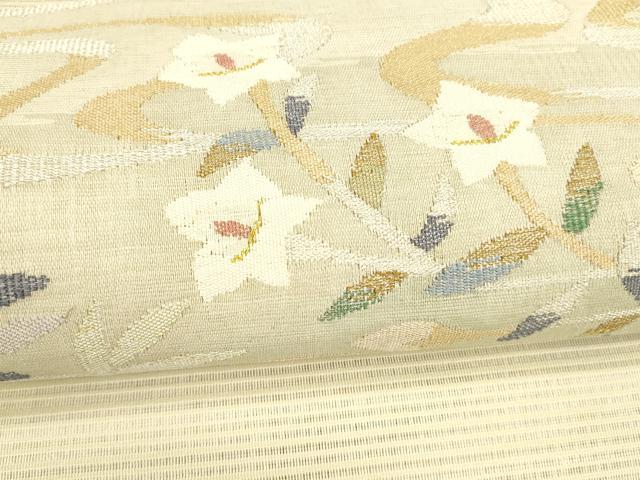 平和屋着物＊夏物 絽綴れ 八寸名古屋帯 流水草花文 金銀糸 正絹 逸品 DAAZ4234cm