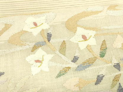 平和屋着物＊夏物 絽綴れ 八寸名古屋帯 流水草花文 金銀糸 正絹 逸品 DAAZ4234cm