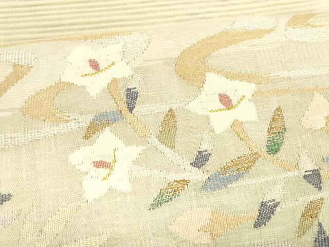 平和屋着物＊夏物 絽綴れ 八寸名古屋帯 流水草花文 金銀糸 正絹 逸品 DAAZ4234cm