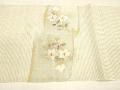 平和屋着物＊夏物 絽綴れ 八寸名古屋帯 流水草花文 金銀糸 正絹 逸品 DAAZ4234cm