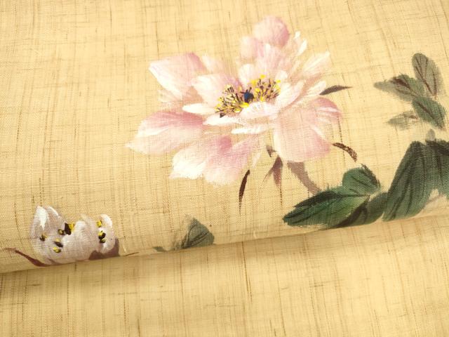 平和屋着物＊夏物 九寸名古屋帯 作家物 手描き 枝花文 麻 逸品 DAAZ4235cm