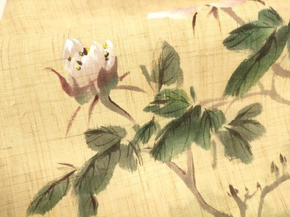 平和屋着物＊夏物 九寸名古屋帯 作家物 手描き 枝花文 麻 逸品 DAAZ4235cm