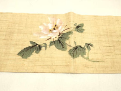 平和屋着物＊夏物 九寸名古屋帯 作家物 手描き 枝花文 麻 逸品 DAAZ4235cm