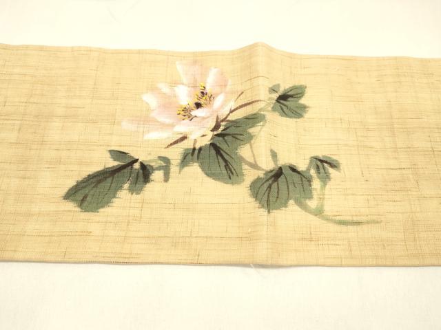 平和屋着物＊夏物 九寸名古屋帯 作家物 手描き 枝花文 麻 逸品 DAAZ4235cm