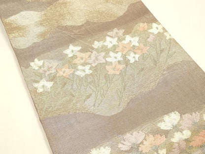 平和屋着物＊夏物 六通柄袋帯 草花文 金銀糸 正絹 逸品 DAAZ4242cm