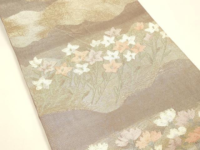 平和屋着物＊夏物 六通柄袋帯 草花文 金銀糸 正絹 逸品 DAAZ4242cm