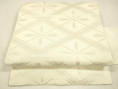 平和屋着物＊夏物 九寸名古屋帯 花菱文 銀糸 正絹 逸品 DAAZ4246cm