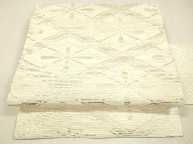 平和屋着物＊夏物 九寸名古屋帯 花菱文 銀糸 正絹 逸品 DAAZ4246cm