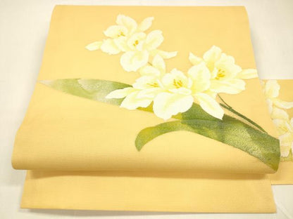 平和屋着物＊夏物 九寸名古屋帯 草花文 銀糸 正絹 逸品 DAAZ4247cm