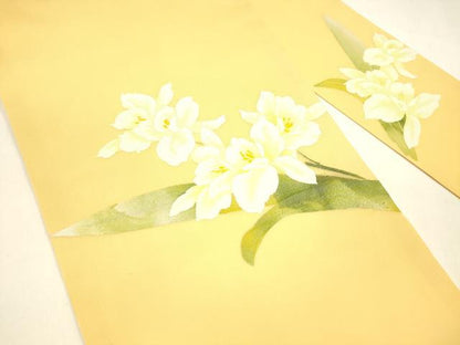 平和屋着物＊夏物 九寸名古屋帯 草花文 銀糸 正絹 逸品 DAAZ4247cm