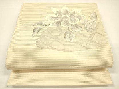 平和屋着物＊夏物 絽綴れ 八寸名古屋帯 草花文 銀糸 正絹 逸品 DAAZ4253cm
