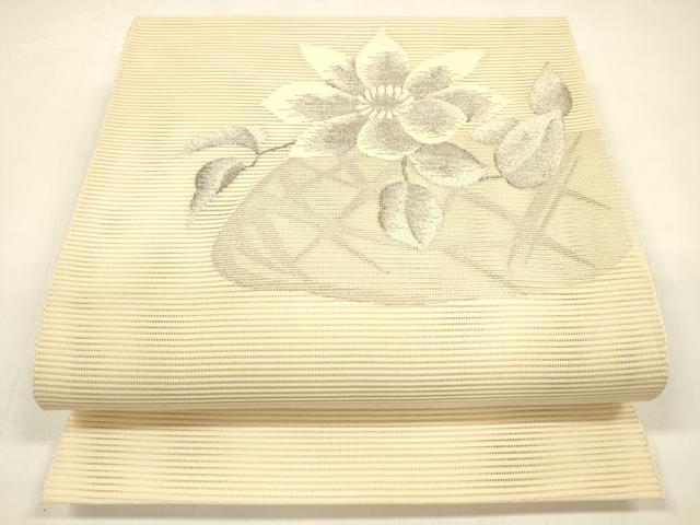 平和屋着物＊夏物 絽綴れ 八寸名古屋帯 草花文 銀糸 正絹 逸品 DAAZ4253cm