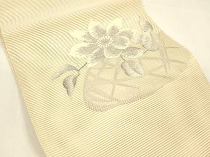平和屋着物＊夏物 絽綴れ 八寸名古屋帯 草花文 銀糸 正絹 逸品 DAAZ4253cm
