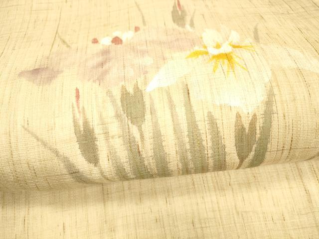 平和屋着物＊夏物　染色作家　桐山紫香　手描き　九寸名古屋帯　杜若　麻　逸品　DAAZ4258cm