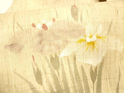 平和屋着物＊夏物　染色作家　桐山紫香　手描き　九寸名古屋帯　杜若　麻　逸品　DAAZ4258cm