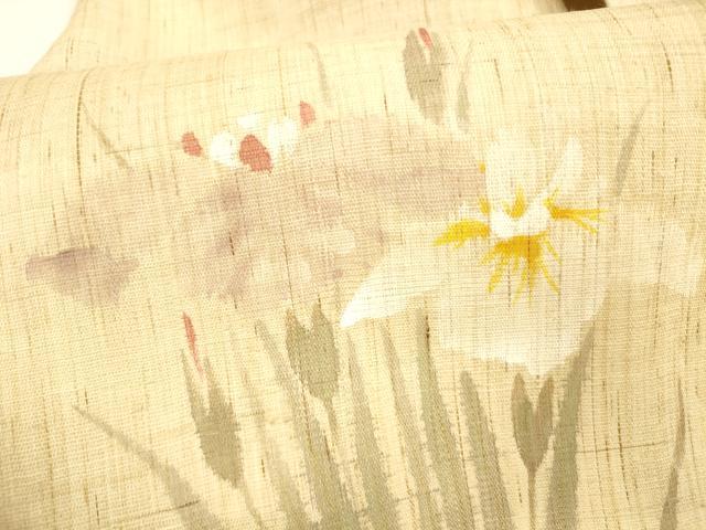 平和屋着物＊夏物　染色作家　桐山紫香　手描き　九寸名古屋帯　杜若　麻　逸品　DAAZ4258cm