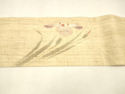 平和屋着物＊夏物　染色作家　桐山紫香　手描き　九寸名古屋帯　杜若　麻　逸品　DAAZ4258cm