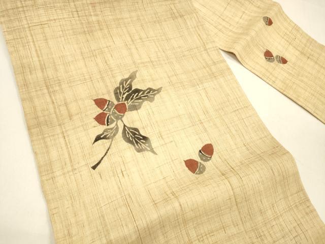 平和屋着物＊人間国宝 芹沢圭介一番弟子 下平清人 夏物 九寸名古屋帯 手描き どんぐり 麻 逸品 DAAZ4259cm