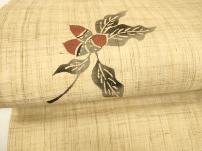 平和屋着物＊人間国宝 芹沢圭介一番弟子 下平清人 夏物 九寸名古屋帯 手描き どんぐり 麻 逸品 DAAZ4259cm