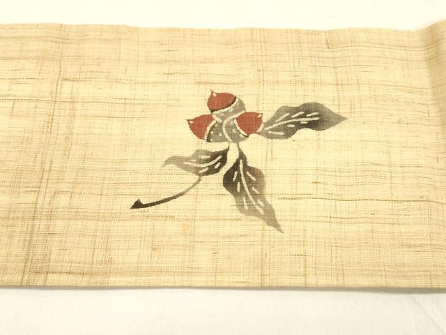 平和屋着物＊人間国宝 芹沢圭介一番弟子 下平清人 夏物 九寸名古屋帯 手描き どんぐり 麻 逸品 DAAZ4259cm