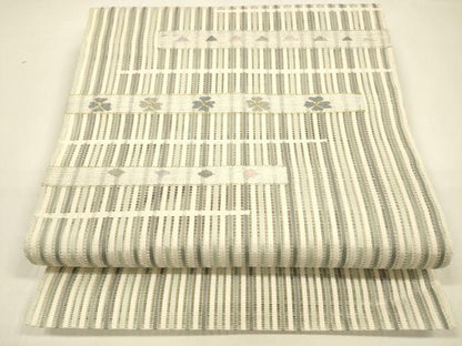 平和屋着物＊夏物 八寸名古屋帯 横段花文 金銀糸 正絹 逸品 DAAZ4262cm