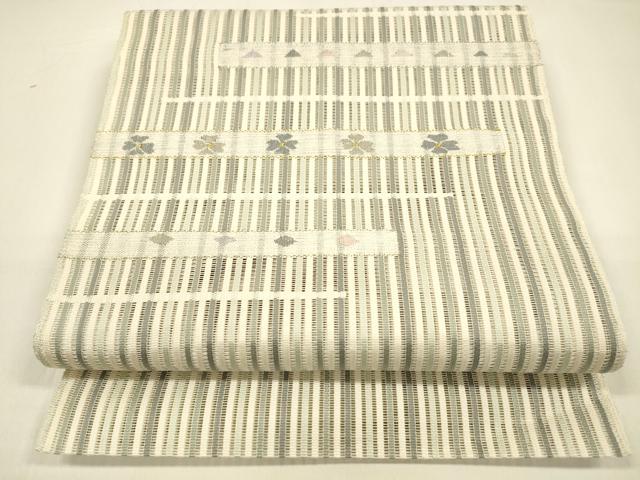 平和屋着物＊夏物 八寸名古屋帯 横段花文 金銀糸 正絹 逸品 DAAZ4262cm
