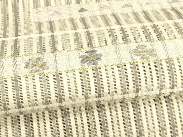 平和屋着物＊夏物 八寸名古屋帯 横段花文 金銀糸 正絹 逸品 DAAZ4262cm