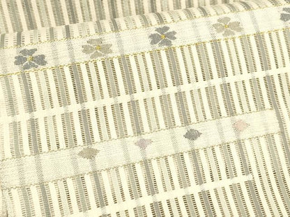 平和屋着物＊夏物 八寸名古屋帯 横段花文 金銀糸 正絹 逸品 DAAZ4262cm