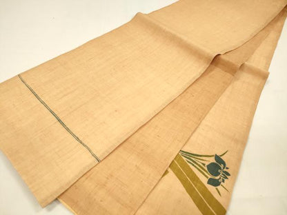 平和屋着物＊夏物 太鼓柄袋帯 作家物 型染 杜若 麻 逸品 DAAZ4264cm
