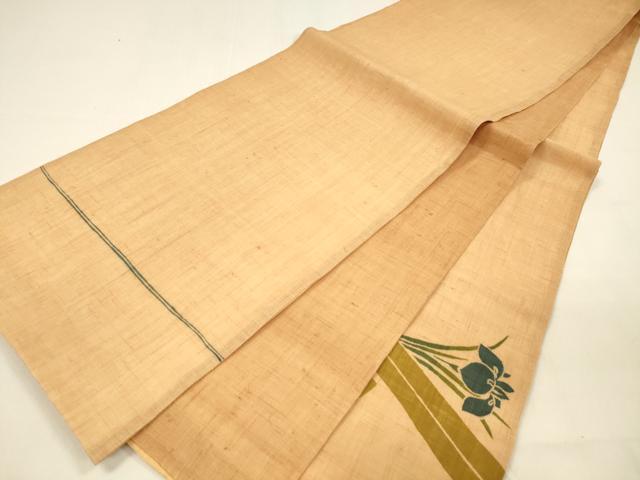 平和屋着物＊夏物 太鼓柄袋帯 作家物 型染 杜若 麻 逸品 DAAZ4264cm