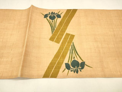 平和屋着物＊夏物 太鼓柄袋帯 作家物 型染 杜若 麻 逸品 DAAZ4264cm