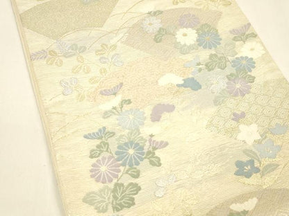 平和屋着物＊夏物 六通柄袋帯 草花文 金銀糸 正絹 逸品 DAAZ4270cm