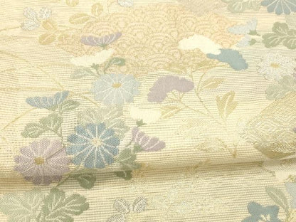 平和屋着物＊夏物 六通柄袋帯 草花文 金銀糸 正絹 逸品 DAAZ4270cm